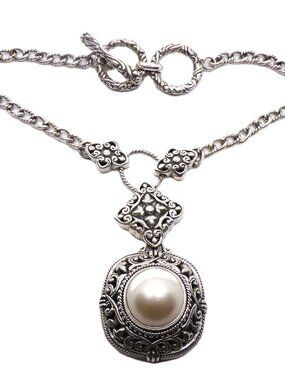 Sterling Silver White Pearl Pendant Necklace – Ornate Balinese Design